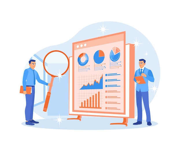 Vector the finance team uses documents analyze and monitor financial data data analysis concept flat vector illustration