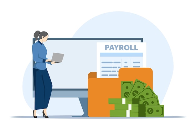 financial administration arrangements with people calculating and filling out pay slips and payroll