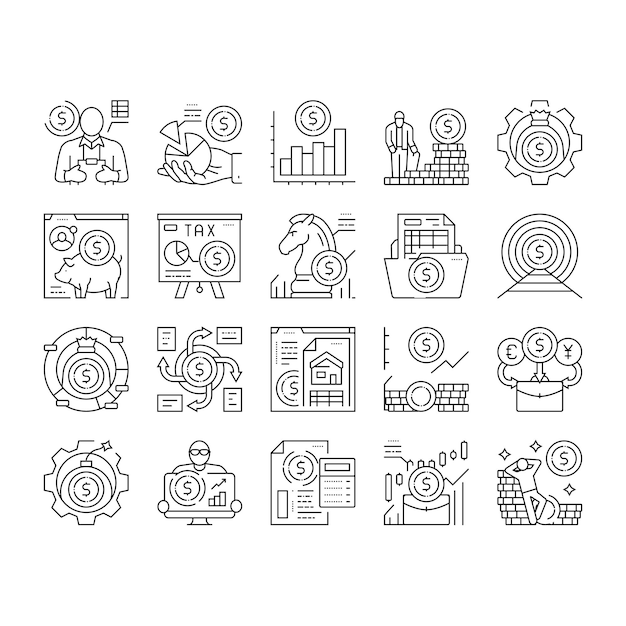 Financial advisor meeting icons set vector