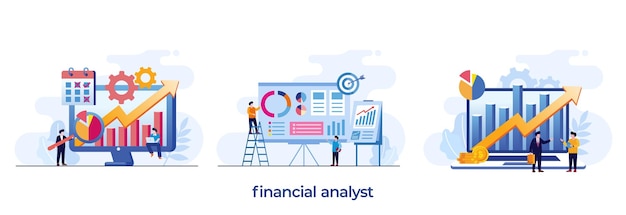 Financial analyst concept accounting business meeting and target management corporate flat illustration vector