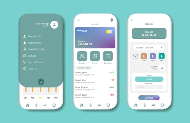 Vector financial app screen interface design