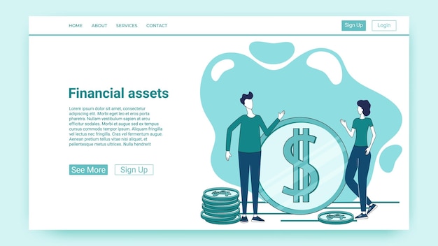 Financial assets People on the background of coins are engaged in business investments