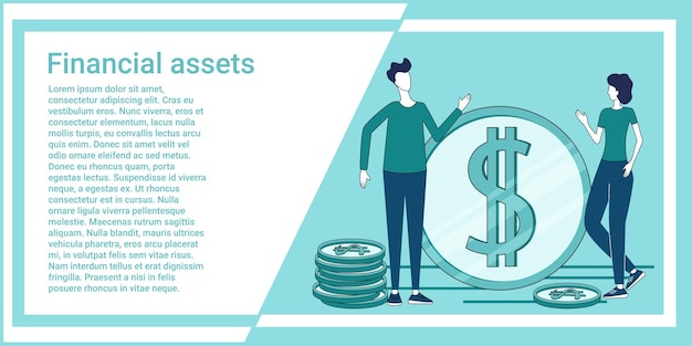 Financial assets People on the background of coins are engaged in business investments