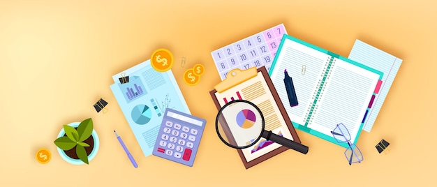 Financial audit business with flat lay documents