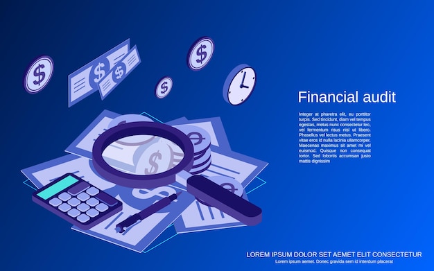 Financial audit flat isometric vector concept illustration