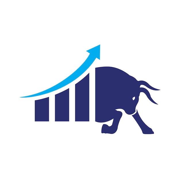 Financial bull logo design. Trade Bull Chart, finance logo. Economy finance chart bar business icon.