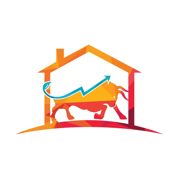 Financial bull with house shape logo design Trade Bull Chart finance logo