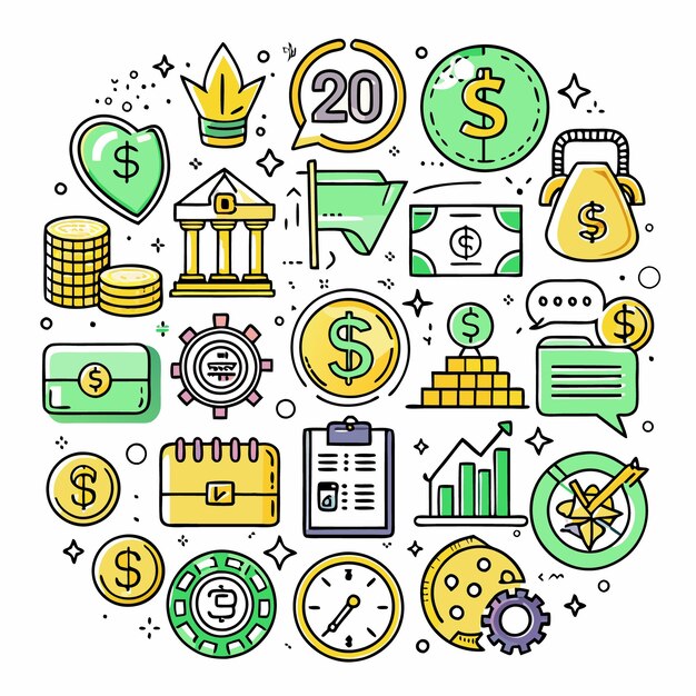 Vector financial and business icon set colorful money budget and savings illustrations