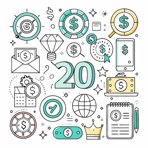 Vector financial and business icon set colorful money budget and savings illustrations