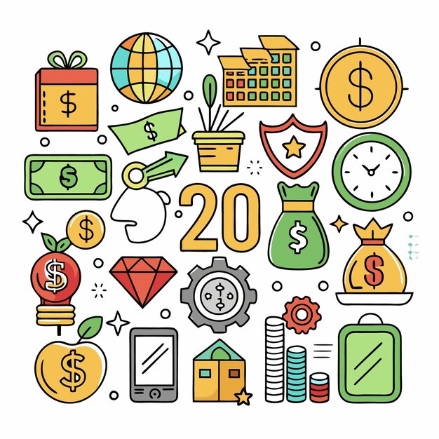 Vector financial and business icon set colorful money budget and savings illustrations