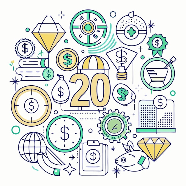 Financial and Business Icon Set Colorful Money Budget and Savings Illustrations