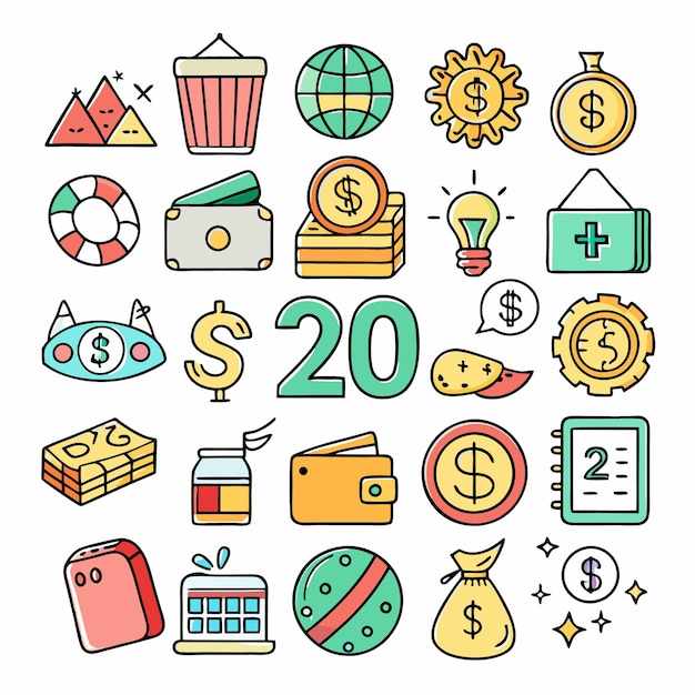 Vector financial and business icon set colorful money budget and savings illustrations