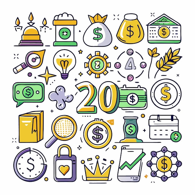 Vector financial and business icon set colorful money budget and savings illustrations