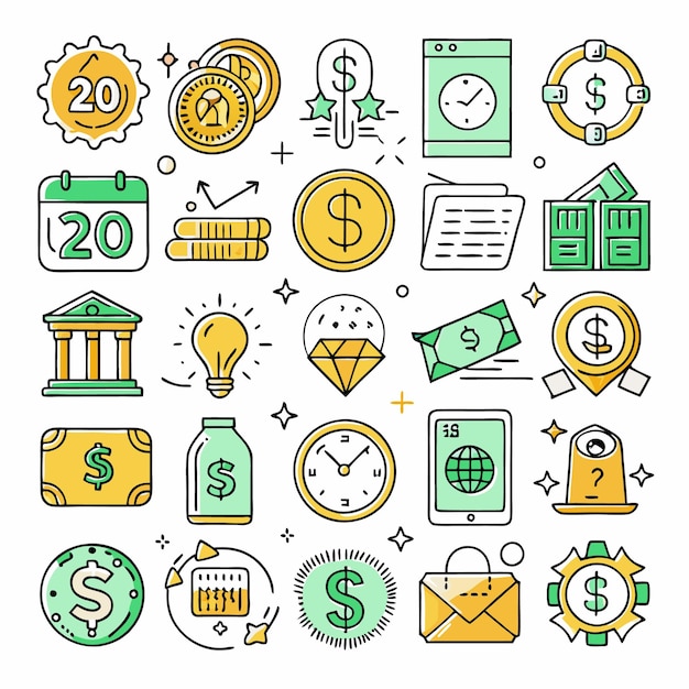 Vector financial and business icon set colorful money budget and savings illustrations