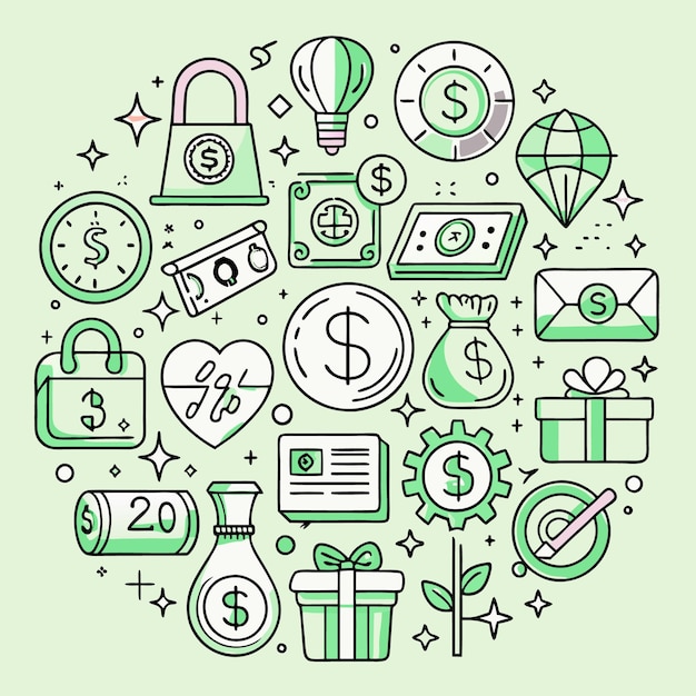 Vector financial and business icon set colorful money budget and savings illustrations