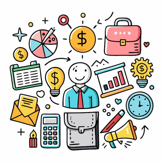 Vector financial and business icons doodle style money management illustration