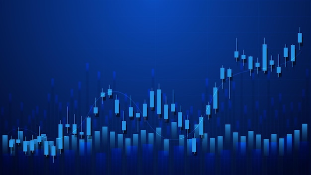 Financial business statistics with bar graph and candlestick chart show effective earning background