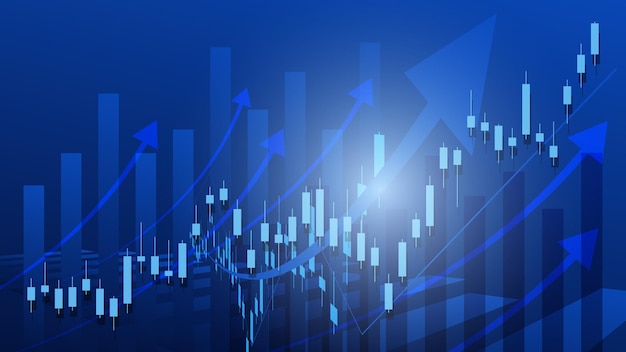 Financial business statistics with bar graph and candlestick chart show effective earning background