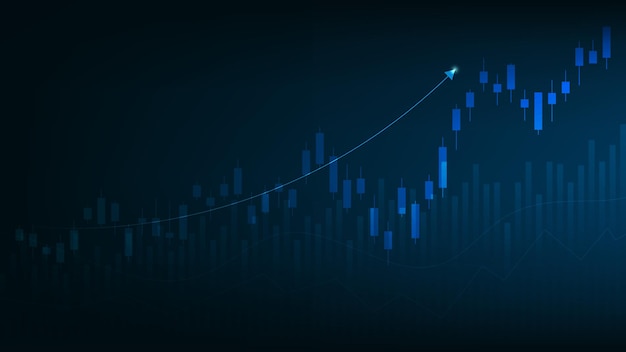 Financial business statistics with bar graph and candlestick chart show stock market price