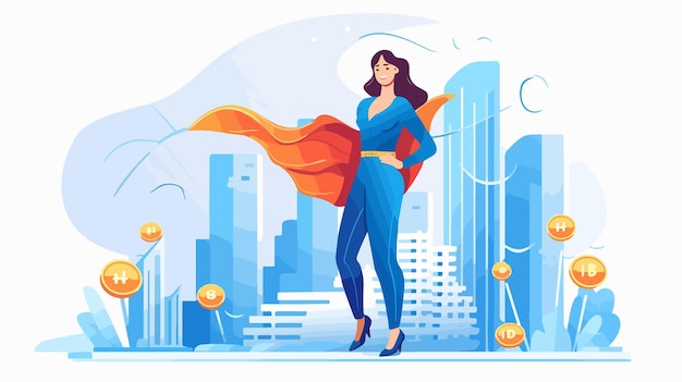 Vector financial chart concept with woman in superhero cape