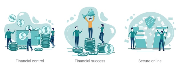 Financial control financial success secure online A set of vector illustrations on a business theme