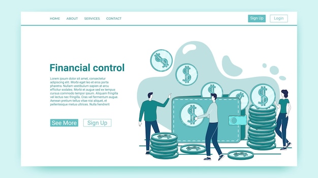 Financial control People on the background of a wallet and coins sort money Financial activity