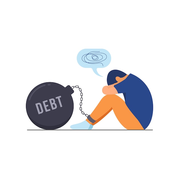 Vector financial crisis and debt concept young people are under pressure from a large debt burden