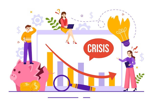 Financial Crisis Vector Illustration with Collapse of the Economy and Cost Reduction Templates