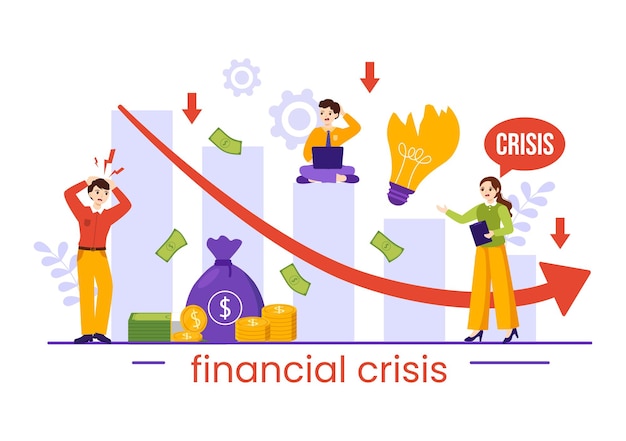 Financial Crisis Vector Illustration with Collapse of the Economy and Cost Reduction Templates