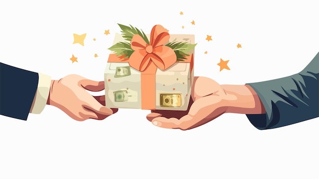 Vector financial exchange concept with hand giving euro dollar banknote and present gift