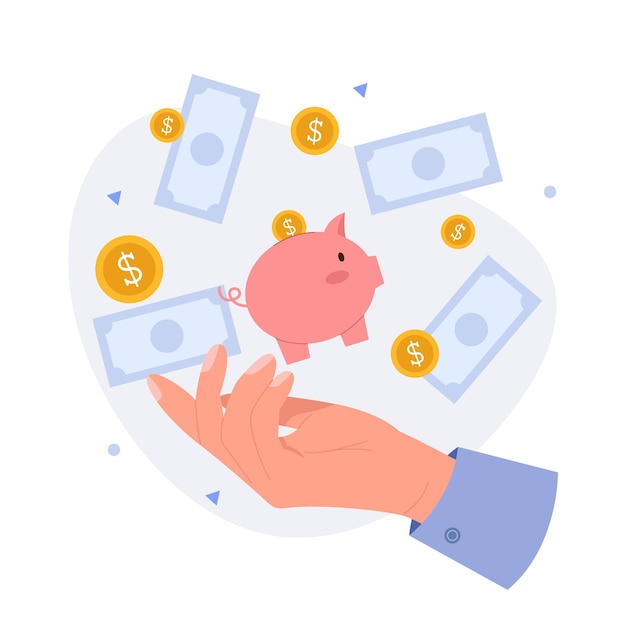 Financial expert concept with hand and piggy bank