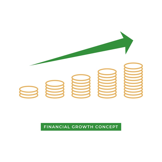 Financial growth concept with golden coins and chart with moving up arrow graphic illustration