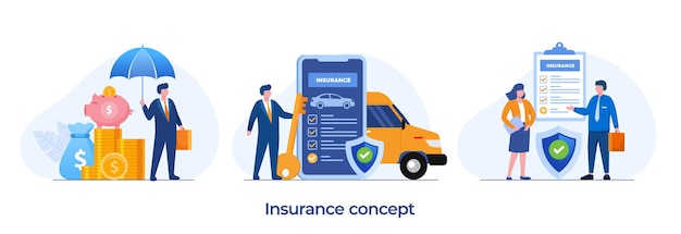 Financial insurance, car insurance, agent insurance protection concept, umbrella, healthcare, landing page flat illustration vector template banner