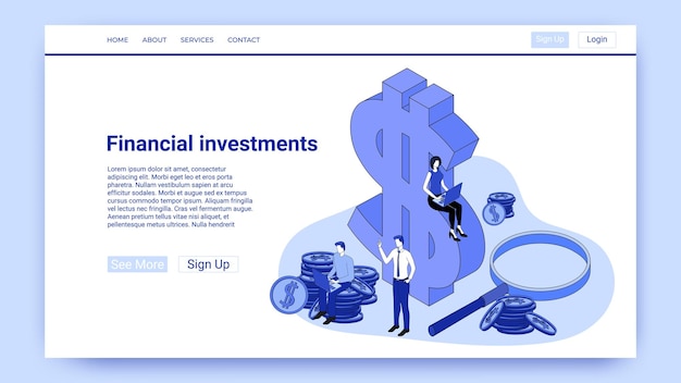 Vector financial investments people on the background of a large dollar symbol are engaged