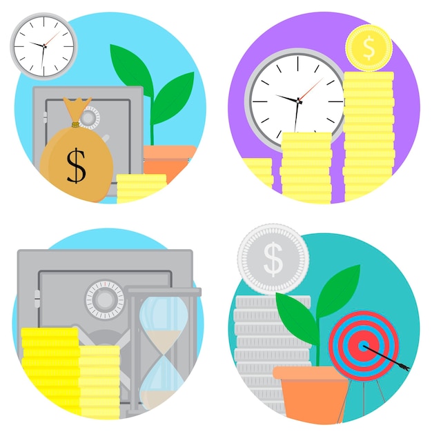 Financial investments and savings icons set