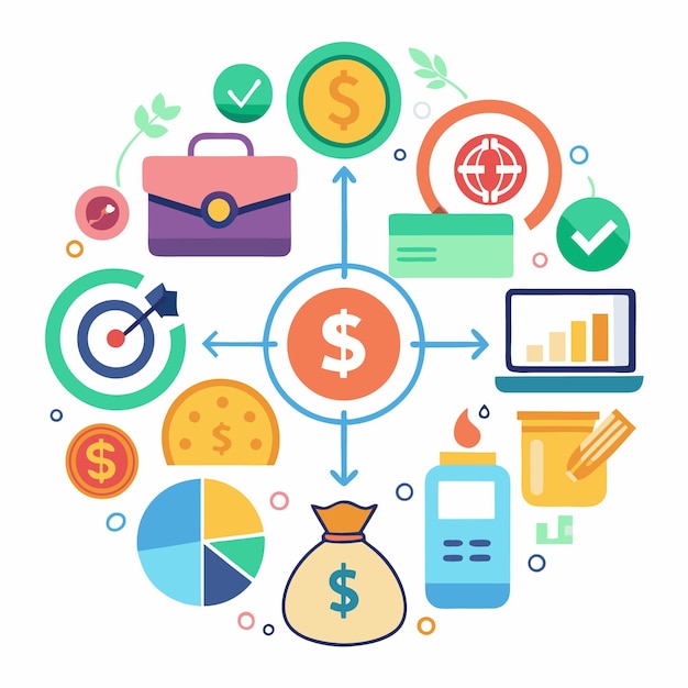 Financial management and business strategy with icons