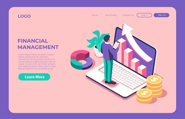 Financial management isometric illustration concept website landing page vector design