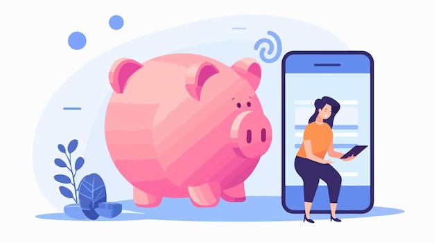 Vector financial planning concept with couple holding piggy bank