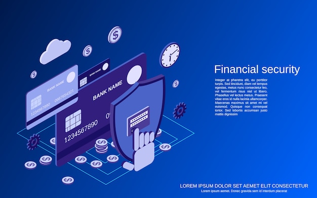 Financial security, online banking, money protection   isometric  concept