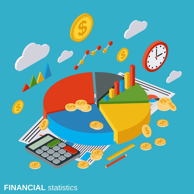 Financial statistics flat isometric vector concept