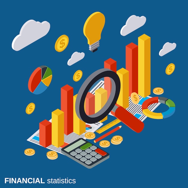 Financial statistics flat isometric vector concept