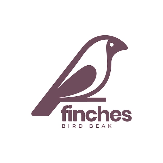 Vector finches bird perched branch tree modern simple flat mascot logo design vector icon illustration