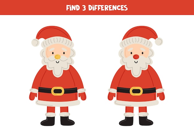 Find 3 differences between two cartoon Santa Claus