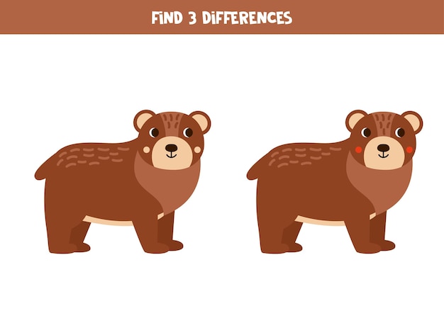 Find 3 differences between two cute cartoon bears