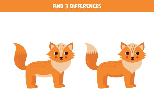 Find 3 differences between two cute cartoon foxes