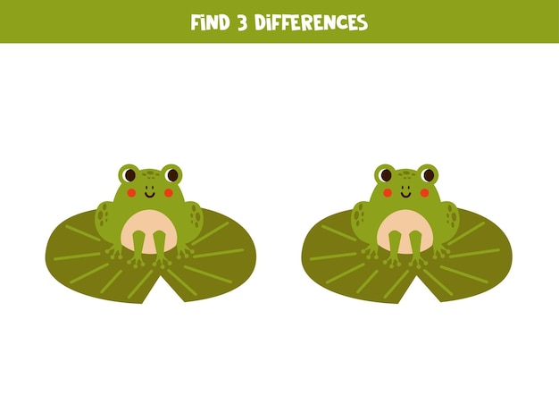 Find 3 differences between two cute cartoon frogs