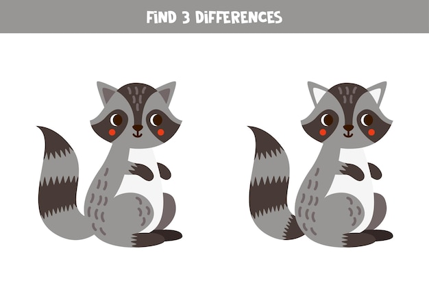 Find 3 differences between two cute cartoon raccoons