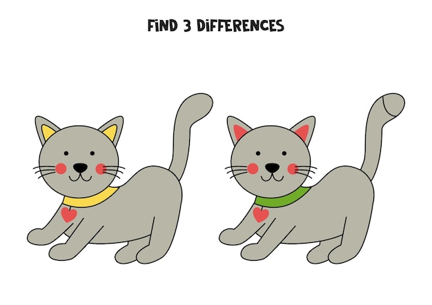 Find 3 differences between two cute gray cats