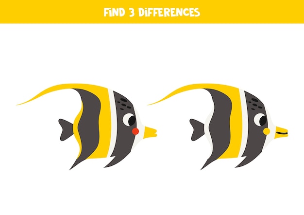 Find 3 differences between two cute Moorish idol fish