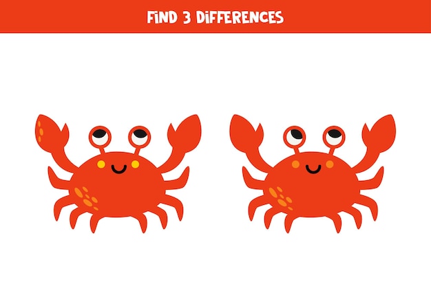 Find 3 differences between two cute red crab